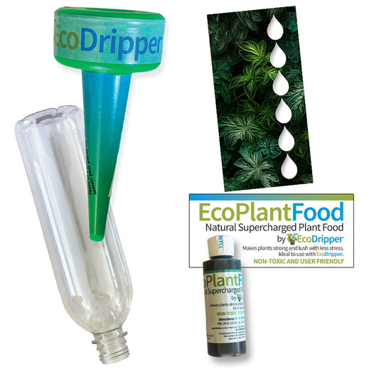 EcoDripper bundle with one EcoDripper, one EcoCover, one EcoBottle and one bottle of EcoPlantFood